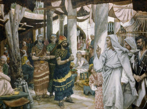 Healing of The Rulers Son Black Ornate Wood Framed Art Print with Double Matting by Tissot, James Jacques