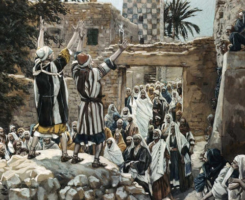 Healing of The Two Blind Men at Jericho White Modern Wood Framed Art Print with Double Matting by Tissot, James Jacques