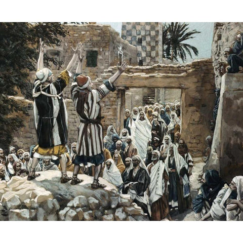 Healing of The Two Blind Men at Jericho Black Modern Wood Framed Art Print by Tissot, James Jacques