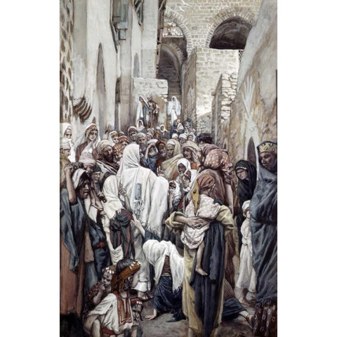 Healing of The Woman With An Issue of Blood Black Modern Wood Framed Art Print by Tissot, James Jacques
