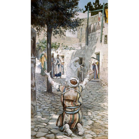 Healing The Leper at Capernaum Black Modern Wood Framed Art Print by Tissot, James Jacques