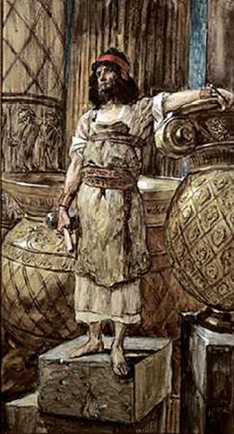Hiram Founder of The Two Pillars White Modern Wood Framed Art Print with Double Matting by Tissot, James