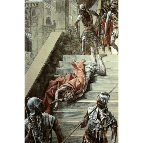 Holy Stair Black Modern Wood Framed Art Print with Double Matting by Tissot, James Jacques