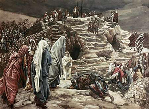 Holy Women Look On From Afar White Modern Wood Framed Art Print with Double Matting by Tissot, James