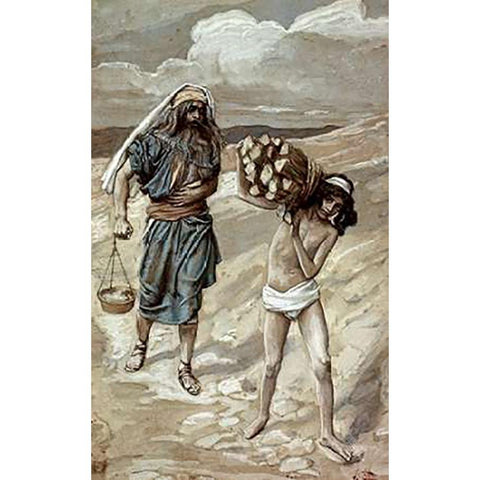 Isaac Bears The Wood For His Sacrifice Gold Ornate Wood Framed Art Print with Double Matting by Tissot, James