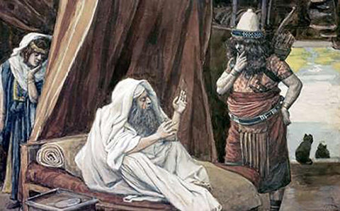 Isaac Sends Esau To Hunt White Modern Wood Framed Art Print with Double Matting by Tissot, James