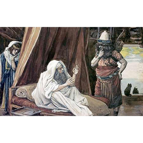 Isaac Sends Esau To Hunt White Modern Wood Framed Art Print by Tissot, James