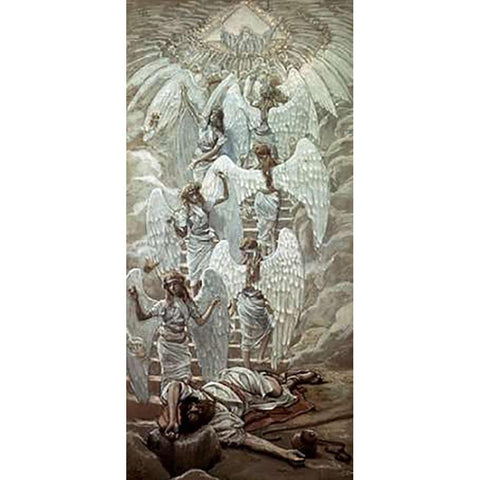 Jacobs Dream White Modern Wood Framed Art Print by Tissot, James