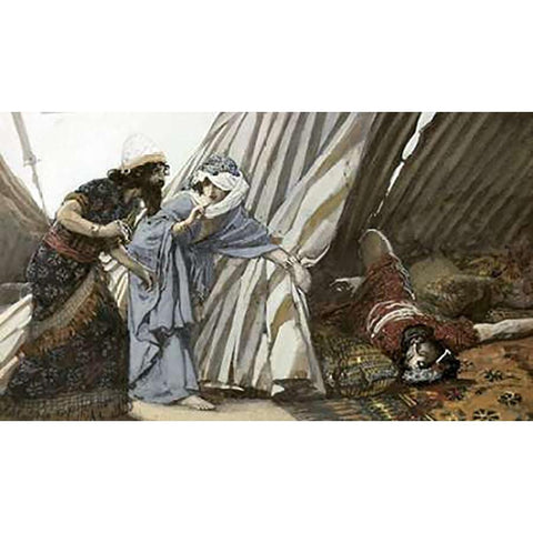 Jael Shows To Barak, Sisera Lying Dead Gold Ornate Wood Framed Art Print with Double Matting by Tissot, James