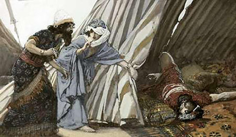 Jael Shows To Barak, Sisera Lying Dead White Modern Wood Framed Art Print with Double Matting by Tissot, James