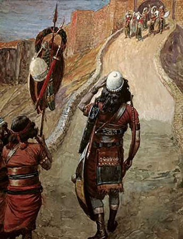 Jepthah Sees His Daughter From Afar White Modern Wood Framed Art Print with Double Matting by Tissot, James