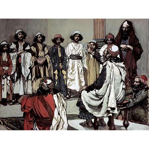 Jesse Presents His Sons To Samuel Black Modern Wood Framed Art Print with Double Matting by Tissot, James