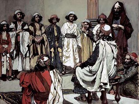 Jesse Presents His Sons To Samuel White Modern Wood Framed Art Print with Double Matting by Tissot, James