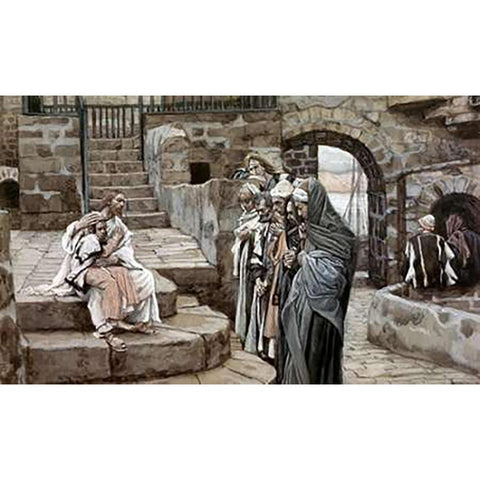 Jesus and The Little Child White Modern Wood Framed Art Print by Tissot, James