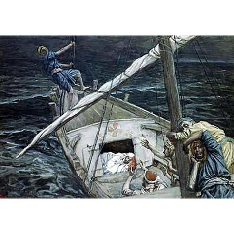 Jesus Asleep During The Storm Gold Ornate Wood Framed Art Print with Double Matting by Tissot, James