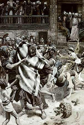 Jesus Before Herod White Modern Wood Framed Art Print with Double Matting by Tissot, James