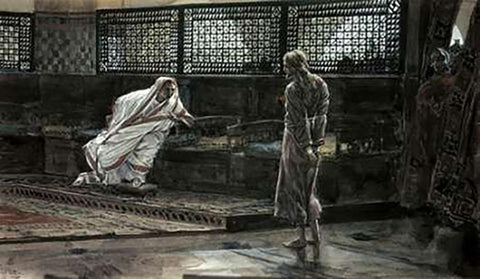 Jesus Before Pilate For The First Time White Modern Wood Framed Art Print with Double Matting by Tissot, James