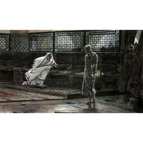 Jesus Before Pilate For The First Time Black Modern Wood Framed Art Print with Double Matting by Tissot, James
