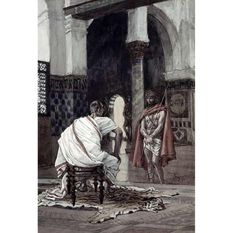 Jesus Before Pilate For The Second Time Black Modern Wood Framed Art Print with Double Matting by Tissot, James