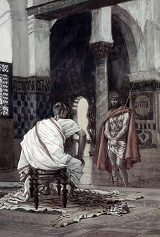 Jesus Before Pilate For The Second Time White Modern Wood Framed Art Print with Double Matting by Tissot, James