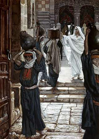 Jesus Forbids The Carrying of Vesselsthrough Temple Black Ornate Wood Framed Art Print with Double Matting by Tissot, James