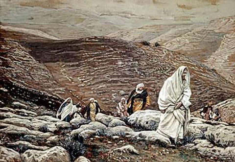 Jesus Goes Up To Jerusalem Black Ornate Wood Framed Art Print with Double Matting by Tissot, James