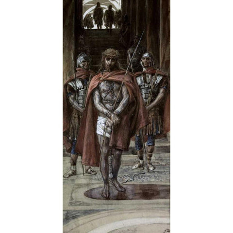 Jesus Leaves The Judgement Hall Black Modern Wood Framed Art Print with Double Matting by Tissot, James Jacques