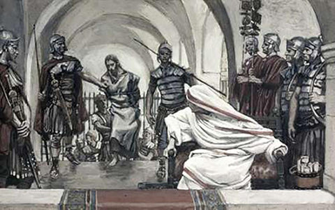 Jesus Led Back From Herod To Pilate White Modern Wood Framed Art Print with Double Matting by Tissot, James