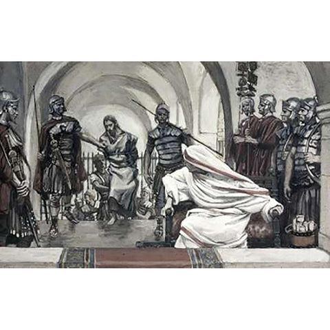 Jesus Led Back From Herod To Pilate Black Modern Wood Framed Art Print with Double Matting by Tissot, James