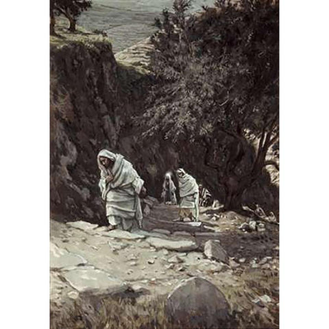 Jesus On His Way To Ephraim Black Modern Wood Framed Art Print with Double Matting by Tissot, James