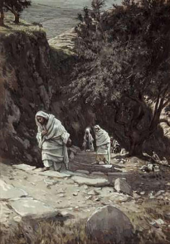 Jesus On His Way To Ephraim White Modern Wood Framed Art Print with Double Matting by Tissot, James