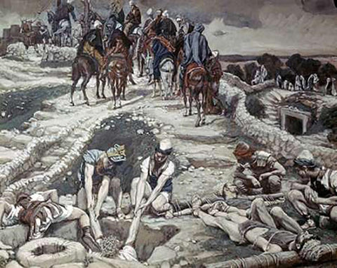 Jesus Taken From The Old Cistern White Modern Wood Framed Art Print with Double Matting by Tissot, James