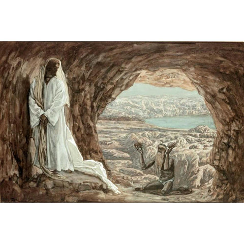 Jesus Tempted In The Wilderness White Modern Wood Framed Art Print by Tissot, James Jacques