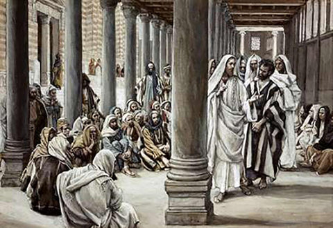 Jesus Walking On Solomons Porch Black Ornate Wood Framed Art Print with Double Matting by Tissot, James