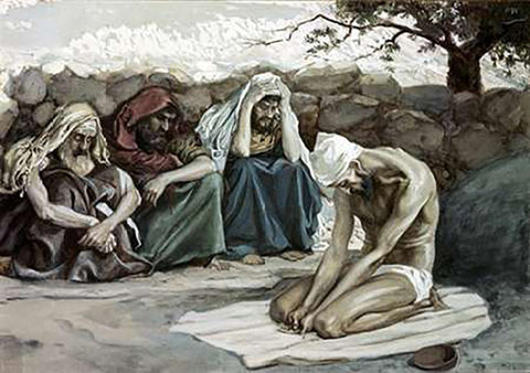 Job and His Three Friends White Modern Wood Framed Art Print with Double Matting by Tissot, James