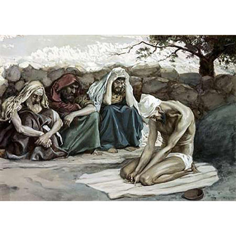 Job and His Three Friends Black Modern Wood Framed Art Print by Tissot, James