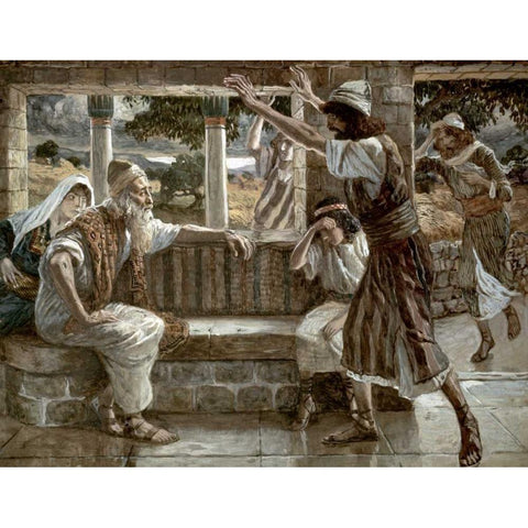 Job Hears Bad Tidings Gold Ornate Wood Framed Art Print with Double Matting by Tissot, James Jacques