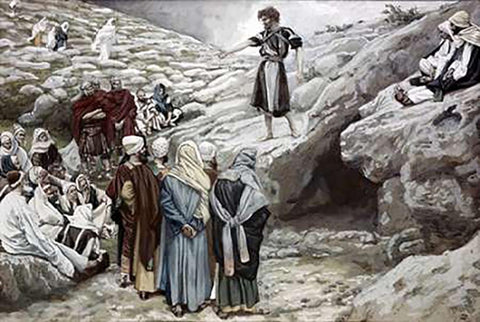 John The Baptist and The Pharisees White Modern Wood Framed Art Print with Double Matting by Tissot, James