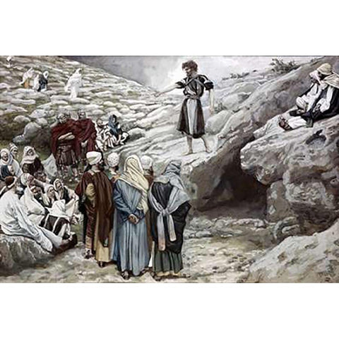 John The Baptist and The Pharisees Gold Ornate Wood Framed Art Print with Double Matting by Tissot, James