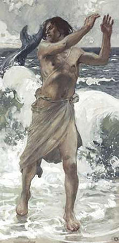 Jonah White Modern Wood Framed Art Print with Double Matting by Tissot, James