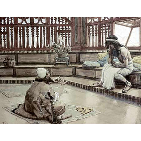Joseph Converses With Judah, His Brother Black Modern Wood Framed Art Print with Double Matting by Tissot, James