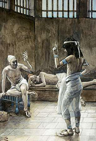 Joseph Interprets The Dreams Whilst In Prison White Modern Wood Framed Art Print with Double Matting by Tissot, James