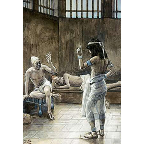Joseph Interprets The Dreams Whilst In Prison Black Modern Wood Framed Art Print by Tissot, James