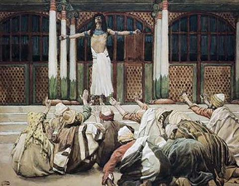 Joseph Maketh Himself Known To His Brethren White Modern Wood Framed Art Print with Double Matting by Tissot, James