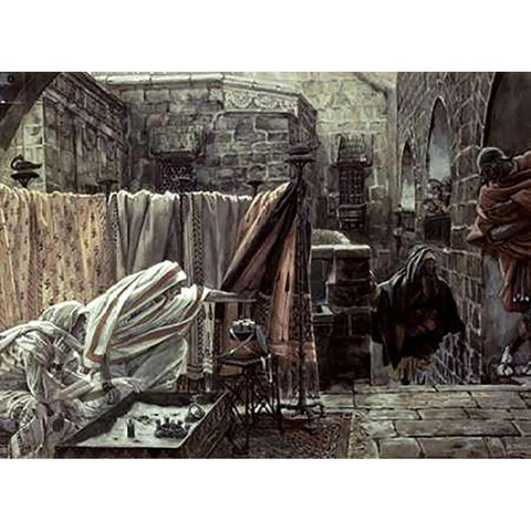 Joseph of Arimathea In Pilates House Black Modern Wood Framed Art Print by Tissot, James