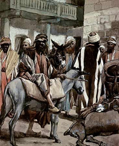 Joseph Sends His Brethren Away With Full Sacks White Modern Wood Framed Art Print with Double Matting by Tissot, James