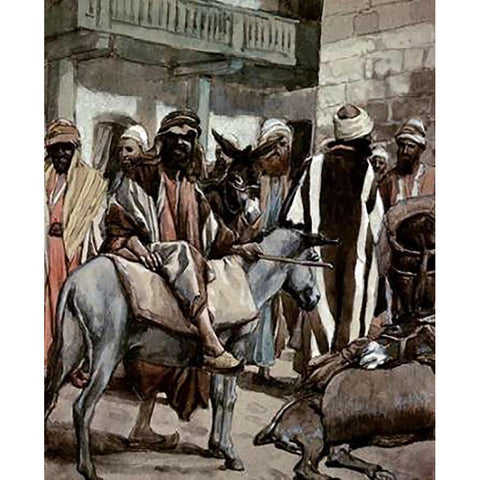 Joseph Sends His Brethren Away With Full Sacks Black Modern Wood Framed Art Print by Tissot, James