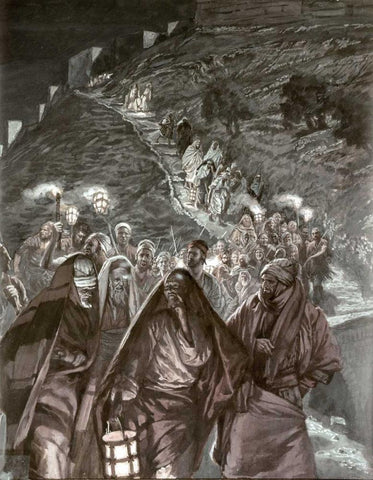 Judas and The Multitudes With Swords White Modern Wood Framed Art Print with Double Matting by Tissot, James Jacques