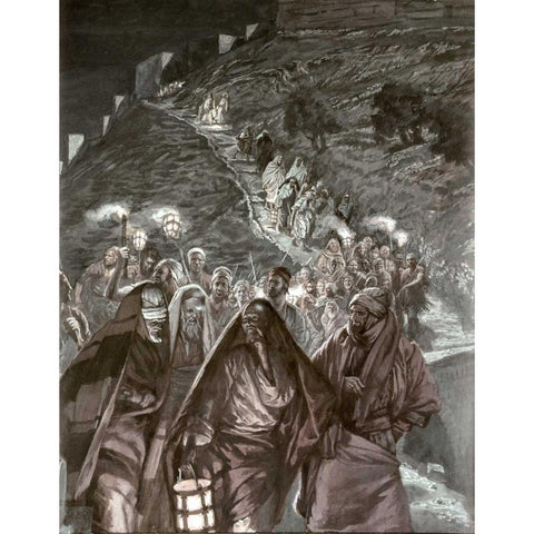 Judas and The Multitudes With Swords Black Modern Wood Framed Art Print by Tissot, James Jacques