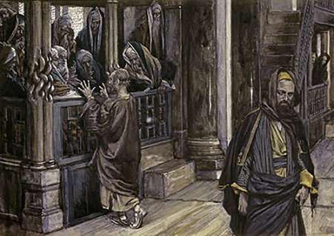Judas Goes To The High Priests White Modern Wood Framed Art Print with Double Matting by Tissot, James